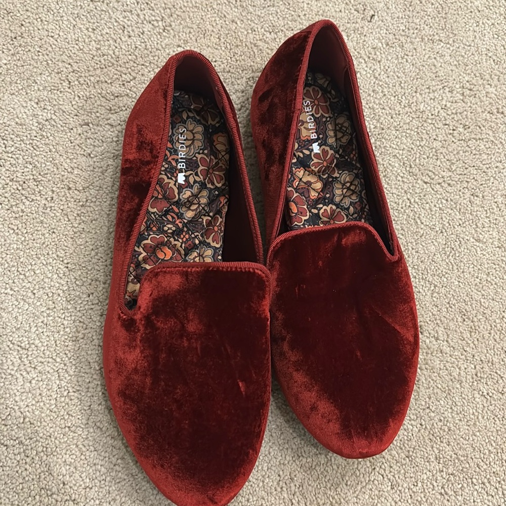 Birdies red velvet flats